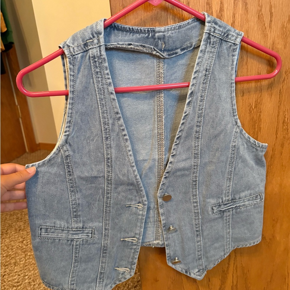 American Eagle Light Blue Denim Vest